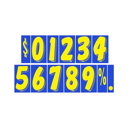 7 1/2 Yellow & Blue Adhesive Windshield Numbers: . Pk